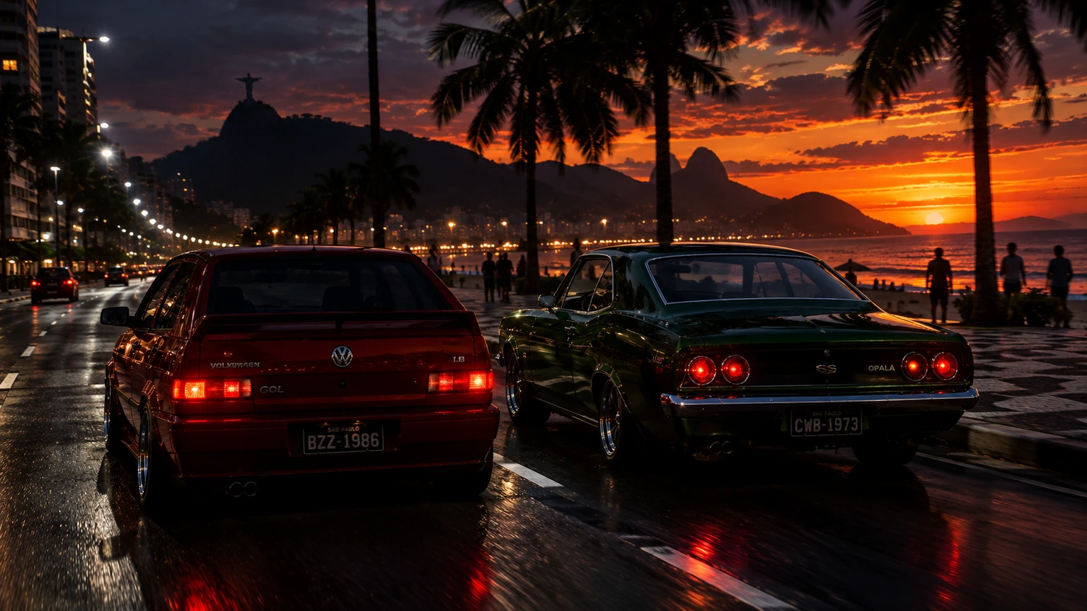 Gol e Opala na orla do Rio de Janeiro ao pôr do sol